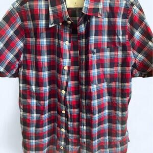 Abercrombie & Fitch red, blue, and white plaid button-up shirt in size L